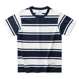 Wiaofellas  -  Hipster men's retro Heavy T-shirt Cotton half sleeve crew neck striped short sleeve T-shirt