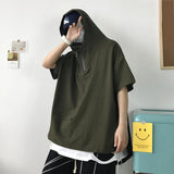 Wiaofellas  -  American Style Men's Summer Trendy Zipper Hoodie Short Sleeve Loose Fit T-Shirt Pure Color Half Sleeve Top for Couples