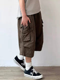 Wiaofellas  -  Summer Japanese Vintage Multi Pocket Cargo Capri Pants For Men Women Maillard Loose Casual Straight Wide Leg Shorts