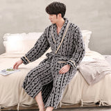 Wiaofellas  -  Men Sleepwear Robe Winter Flannel Thicken Terry Robe Male Long Sleeve Kimono Warm Bathrobe Home Wear Peignoir Men Robe