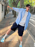 WIAOFELLAS  -  Blue Long Sve irt Jaet for Men Summer Casual Sun Protection Loose Fit Youthful Sle Faionable Flip Collar Top