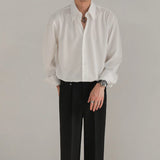 WIAOFELLAS  -  Black White Shirt Men Fashion Social Mens Dress Shirt Korean Loose Long Sleeved Shirt Mens Office Formal Shirts Ice Silk M-2XL