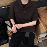 WIAOFELLAS  -  Summer New Men's Solid Color Short-Sleeved Polo Shirt American Retro Fashion Trend Street Loose Breathable Niche Men's Tops