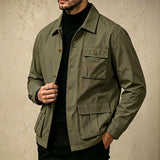 Wiaofellas  -  Retro Solid Color Lapel Jacket Mens Daily Outdoor Autumn Multi Pocket Long Sleeve Coat Fashion Loose Fit Outwear For Mens