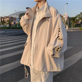 Wiaofellas  -  Spring Autumn Zipper Jaet Men Casual Loose Street Sle High End Korean Hong Kong Sle Stand Collar irt Cotton Long Sve