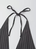 Wiaofellas  -  New Women Sexy Backless Bow Tied Striped Print Short Blouse Female Chic Sleeveless Breasted Vest Shirt Blusas Tops