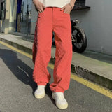 WIAOFELLAS  -  Vintage Jacquard Jeans Men's Street American Straight Wide-leg Jeans Yellow Pantalones Hombre Y2K Fashion Streetwear Loose Pants