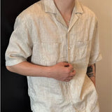 Wiaofellas  -  Summer Old Money Style Casual Suit Men's Short-sleeved Shirt Loose Drawstring Shorts Handsome Retro Two-piece Set