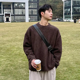 WIAOFELLAS  -  coffee-colored pullover sweater men's autumn and winter lazy style high-end Korean round neck knitted base shirt