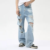 Wiaofellas  -  American Style Men's Denim Pants Casual Worn-out Design Big Pockets Jeans Loose Straight Male Trousers Autumn