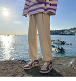 WIAOFELLAS  -  Trendy White Dstring Trousers for Men Casual Loose Fit Low Waist Long Pants Youthful Energy Sle Summer Thin Material