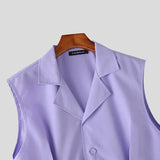 Wiaofellas  -  Men's Sets Solid Lapel Sleeveless Crop Shirt Shorts Two Piece Sets Streetwear Men Matching Sets Stylish Tracksuits