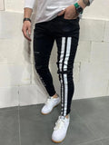 Wiaofellas  -  Ripped Jeans  Men Skinny Striped Zipper Denim Hole Wash Vintage Hip Hop Work Trousers Slim Printed Black Jeans Men New