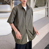 WIAOFELLAS  -  Three-dimensional Pocket Design Men's Shirts Solid Color Single Breasted Turn-down Collar Short Sleeve Male Tops