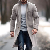 WIAOFELLAS  -  Men's Winter Suit Collar Mid-length Jacket Casual Single Breasted Pocket Woolen Coat Autumn Long Sleeve Daily Top Outerwears Man