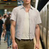 WIAOFELLAS  -  Summer Short Sleeve Tops Men Shirt Fashion Men's Clothing Stripe Shirts Streetwear Turn Down Collar Tee Oversize S-5XL