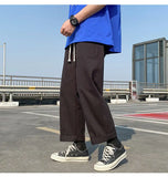 WIAOFELLAS  -  100% Cotton Beige Pants Men Fashion Black Casual Pants Men Japanese Streetwear Loose Straight Wide Leg Pants Mens Trousers M-2XL