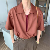 WIAOFELLAS  -  Men's Shirt Lapel Short Sleeve Solid Casual Men Clothing Loose Korean Style Streetwear Shirts Fashion Male Tops S-5XL