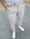 WIAOFELLAS  -  Spring Summer Fashion Vintage Pencil Pants Men Button Waist Design Business Casual Trousers Fake Pocket Slim fit Suit Pant
