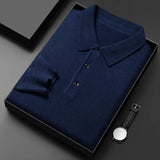 Wiaofellas  -  Autumn and Winter New Warm Soft Pullover Men's Business Lapel Knitwear Casual Solid Color Long Sleeve Polo Shirt Office