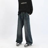 WIAOFELLAS  -  Jeans Men Autumn Personality American Retro High Street Washed Denim Trousers Pockets Design All-match Hip Hop Full Length Daily