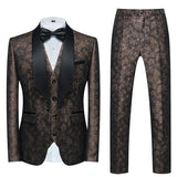 Wiaofellas  -  Spring Autumn New Fashion Men's Casual Trendy Slim 3 Pieces of Suit Sets Printed Turn-down Collar Blazers Pants Waistcoat Male