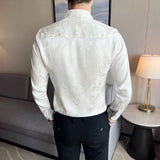 WIAOFELLAS  -  Fashion Slim Fit Silk Men Shirt Vintage Dragon Jacquard Button Up Long Sleeved Men's Shirts Prom Party Spring Mens Clothing 4XL