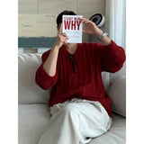 WIAOFELLAS  -  Encore red V-neck sweater men's lazy style into autumn Korean high-end outfit twisted sweater jacket