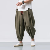 Wiaofellas  -  Men's Olive Green Lantern Pants Summer Breathe Loose Fit Drawstring Waist Casual Pants Streetwear Harem Trousers
