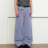WIAOFELLAS  -  Men Striped Pants Button Joggers Loose Casual Straight Trousers Men Streetwear 2025 Korean Style Fashion Male Long Pants
