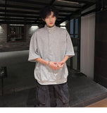 WIAOFELLAS  -  Fashion Men's Solid Color Button American Style T-shirt Trendy Stand Colar Short Sleeves Casual Top Male 2025 Summer