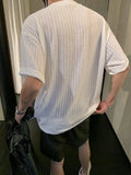 WIAOFELLAS  -  Texture Vertical Stripe Ice Silk T-shirt for Men Summer Thin Hanging Short Sleeved Pullover Tops Rugged Handsome T-shirts Soft