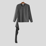 WIAOFELLAS  -  Men Striped Shirt O-neck Long Sleeve Loose Lace Up Casual Men Clothing Streetwear Fashion Tops Leisure Camisas S-3XL