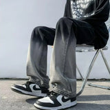 WIAOFELLAS  -  Gradient Color Jeans Men European Style Retro Straight High Street Unisex Hipster Tender Fitness Daily Simple All-match Summer