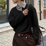 WIAOFELLAS  -  Men Shirt Plaid Patchwork Lapel Long Sleeve Casual Men Clothing Knitted Streetwear Korean Style Fashion Tops Male Shirts