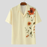 WIAOFELLAS  -  Men Shirt Flower Printing Lapel Short Sleeve Loose Summer Men Clothing Streetwear 2025 Korean Style Fashion Male Tops