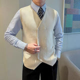 WIAOFELLAS  -  Luxury Men Knitted Steampunk Vest for Men Winter Autumn Double-Breasted Mens Suit Waistcoat Prom Stage Male Dress Vests Jacket