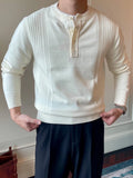 WIAOFELLAS  -  Fall Winter Daily Casual Mens Sweaters Trendy Solid Color Buttoned O Neck Knitted Henley Shirts Men Fashion Long Sleeve Jumpers