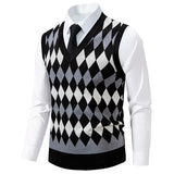 Wiaofellas  -  Men's Knitted Warm Sweater in Autumn and Winter V-neck Vest Diamond Grid Twisted Flower Casual Fashion Versatile Top