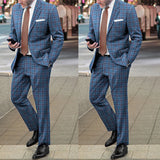 Wiaofellas  -  Plaid Fashion Men Suit 2 Pieces Business Blazer Pants One Button Wedding Groom Formal Work Wear Party Causal Tailored