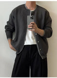 WIAOFELLAS  -  Thickened knitted cardigan fake two pieces wear simple round neck long sleeves lazy layered sweater jacket