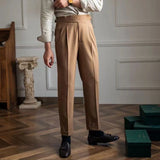 WIAOFELLAS  -  Fashion Vintage Men Pants British Style High Waist Business Casual Straight Trousers Spring Autumn Slim Fits Naples Kolger Pant