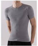 Wiaofellas  -  Men's Fitness Short Sleeve T-Shirt Summer Running Quick Dry Breathable Knit Tee Men Sports Skinny T-shirt Outdoor