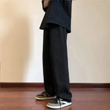 WIAOFELLAS  -  Men's Clothing Solid Color Elastic High Waist Pockets Spring Autumn Trousers Cargo Korean Fashion Casual Loose Straight Pants