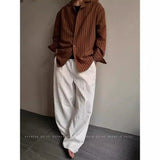 WIAOFELLAS  -  Korean style texture pleated ice silk casual pants for men's summer old money style drooping cleanfit wide-leg trousers