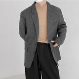 Wiaofellas Fashion Casual Men's Long Sleeve Single-breasted Thickned Autumn Winter Tweed Blazer New Korean Chic Suit Coat 2D1352