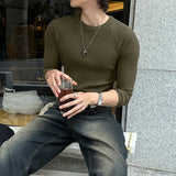 WIAOFELLAS  -  Men T Shirt Solid Color O-neck Long Sleeve Knitted Male Tee Tops Streetwear Spring Fashion Casual Men Clothing S-5XL