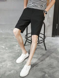 Wiaofellas  -  Men's Summer New Fashion Solid Color Casual Shorts Male Korean Slim Fit Short Pants Men Striped Knee Length Shorts G295