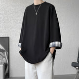 WIAOFELLAS  -  8XL-M Spring Summer Men's Ice Silk T-shirts Women Oversized Plaid T-shirt Korean Style Casual Seven sleeves T-Shirt Male