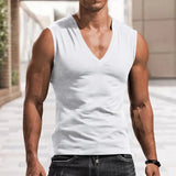 WIAOFELLAS  -  Men's Summer V-neck Sleeveless Vest Solid Color Casual Breathable Slim T-shirt Men's Fitness Sports Vest in A Variety of Colors